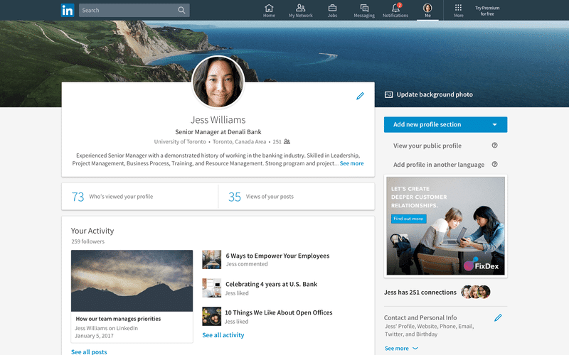 Example of LinkedIn profile