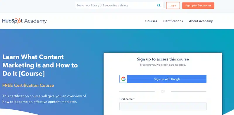 Sitio web de HubSpot Academy