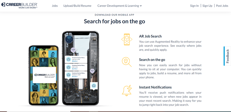 Página do site do Careerbuilder para trabalhos online