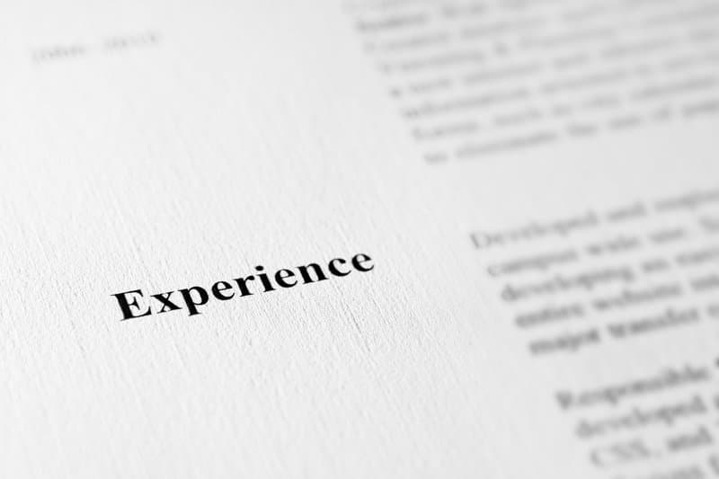 Close up view of Experience on job resume 