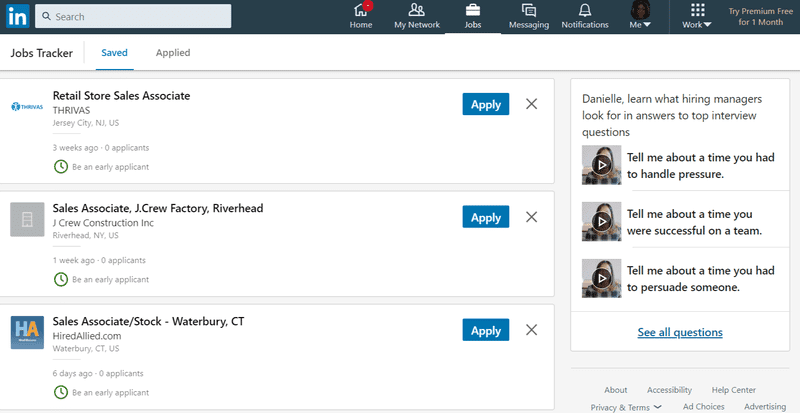 Saved Jobs list on LinkedIn