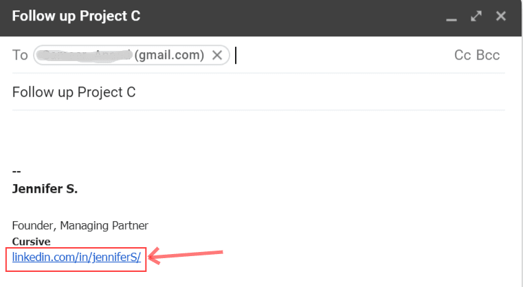 URL do perfil do LinkedIn na assinatura de e-mail