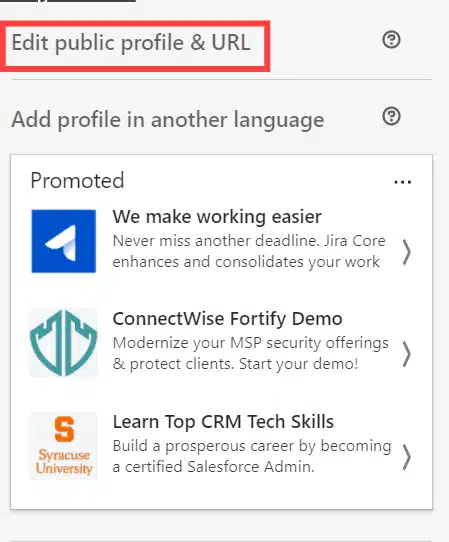 LinkedIn Profile URL option