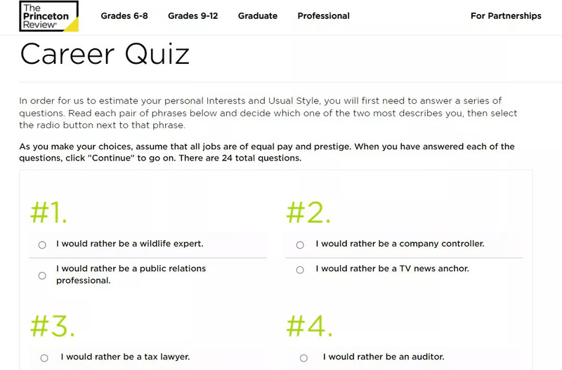El sitio web de Princeton Review Quiz.