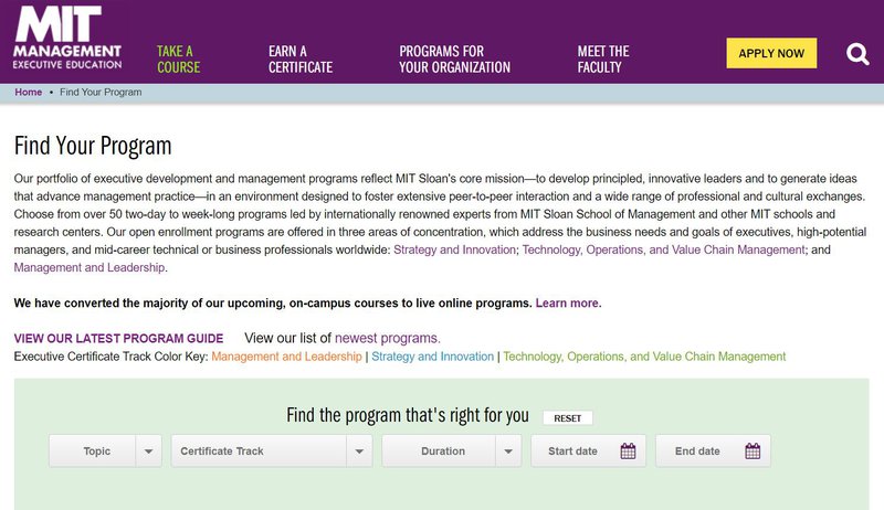 MIT Management Executive Program Website