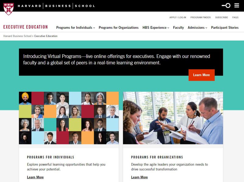 Site de Educação Executiva da Harvard Business School