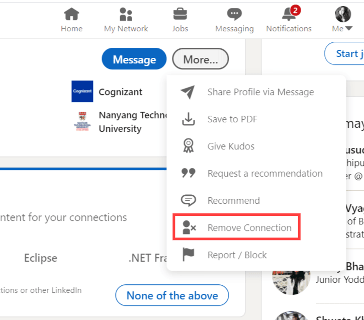 LinkedIn remove connection steps