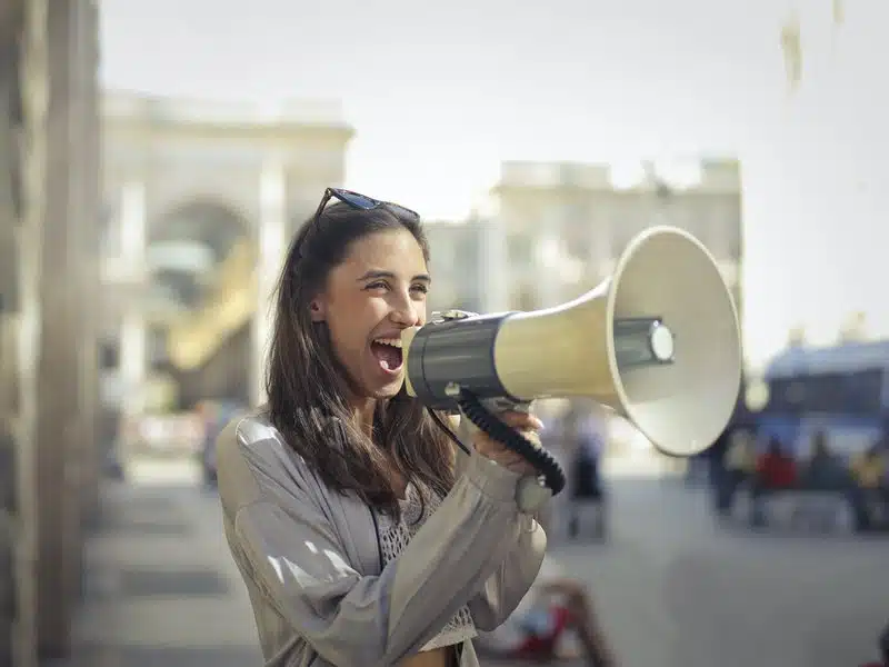 Woman with a microphone