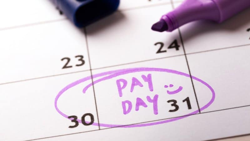 Pay day marked on a calendar