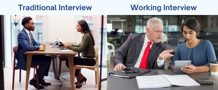 Traditional interview and working interview set up