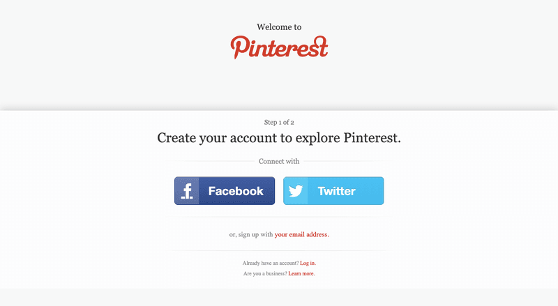 Create an account on Pinterest in 2013: Use Facebook or Twitter