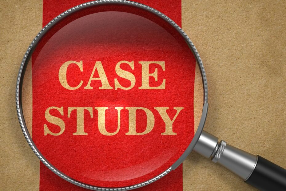 Case study written in a red background representing marketing case studies