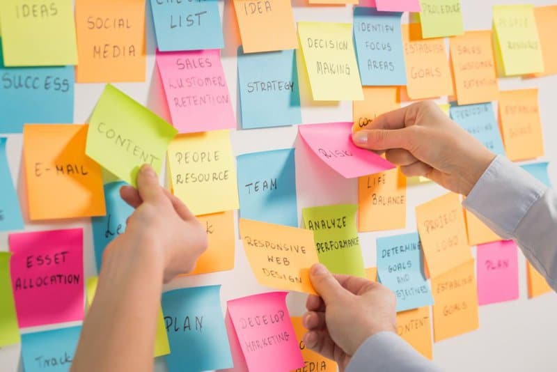 post-its showing several digital marketing expertises needed on a digital marketing consultant